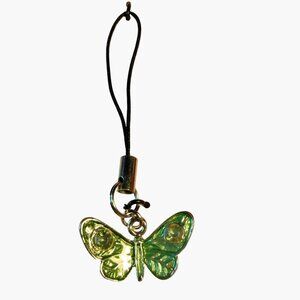 Phone Charm Bag Key Green Butterfly Enamel Rhinestone